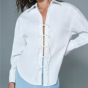 Express Elegant White Tie-Front Blouse